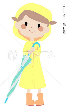 傘を持った雨合羽の女の子のイラスト素材