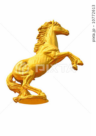 Golden horse statue on a white background. 10772613