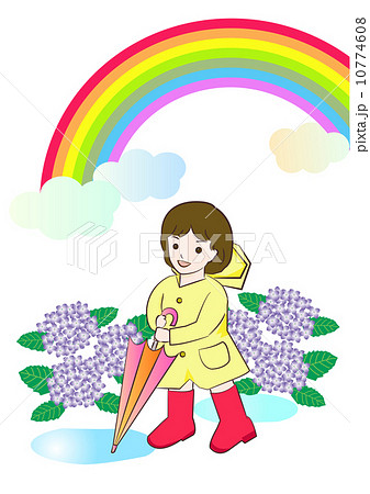 雨上がり 傘を閉じる女の子のイラスト素材 10774608 Pixta