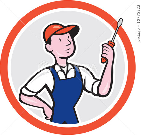 Electrician Standing Screwdriver Circle Cartoon 10775522