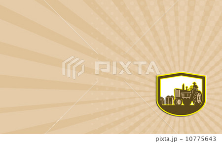 Business card Farmer Driving Tractor Plowing Farm Shield Retro 10775643