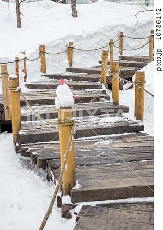 Winter in the Japan, staircase swept snow 10786142