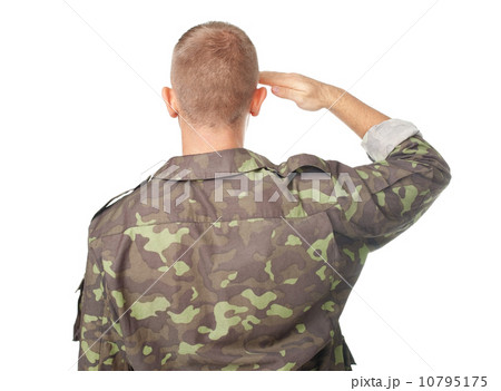 Back view of army soldier saluting Back view of army soldier saluting 10795175