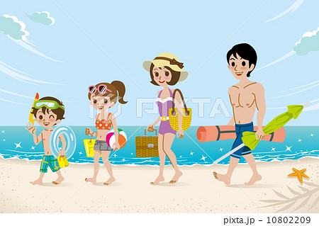 家族 海水浴 ビーチのイラスト素材