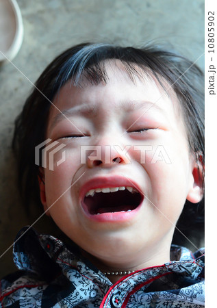 Kid crying, focus on his tear, added a bit of grain, black and white 10805902