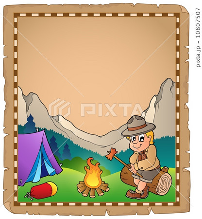 Parchment with scout by campfire Parchment with scout by campfire 10807507