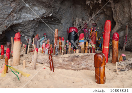 Wooden phalluses in Princess cave. Railay. Thailand 10808381