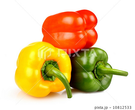 Yellow, red and green peppers on white background 10812533
