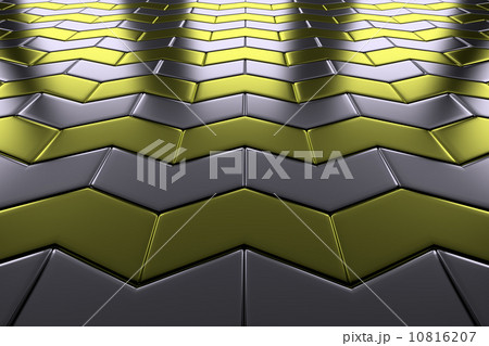 Metal with gold arrows blocks flooring perspective view 10816207
