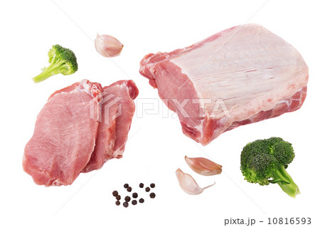 Preparation of raw meat for grilling spices. On a white background. 10816593