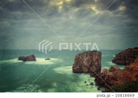 Seascape in dramatic colors. Postcard in the texture. 10816669