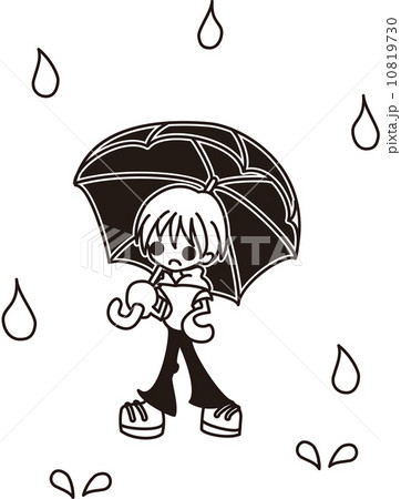 雨の中誰かを待っている少年のイラスト素材