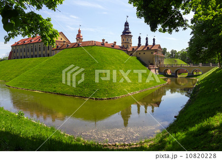Medieval castle and moat around it in Nesvizh, Belarus. 10820228