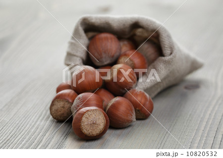 organic hazelnuts poured out of the pouch 10820532