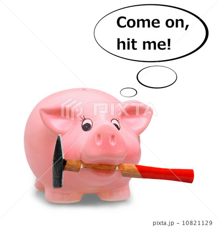 Piggy bank holding hammer in his mouth Piggy bank holding hammer in his mouth 10821129