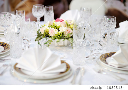 Table set for an event party or wedding reception Table set for an event party or wedding reception 10823184