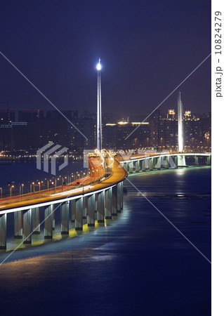 Freeway in night with cars light in modern city. Freeway in night with cars light in modern city. 10824279