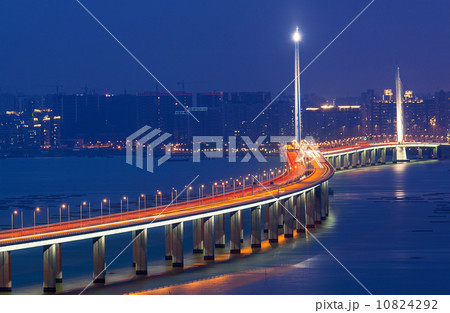 Freeway in night with cars light in modern city. Freeway in night with cars light in modern city. 10824292
