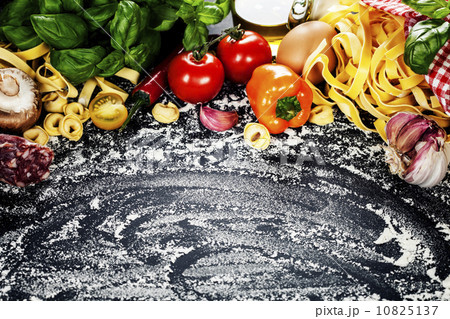 Italian ingredients - pasta, vegetables, spices, cheese Italian ingredients - pasta, vegetables, spices, cheese 10825137