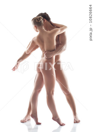 Athletic people posing nude, isolated on white 10826664