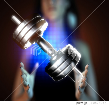 Metal dumbbell on hologram 10828032