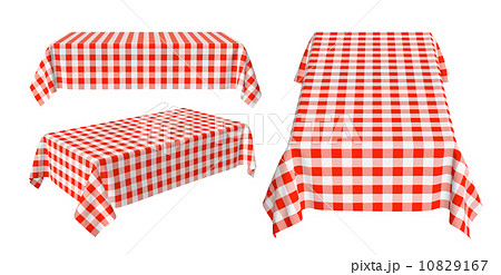 Set of rectangular tablecloth with red checkered pattern Set of rectangular tablecloth with red checkered pattern 10829167