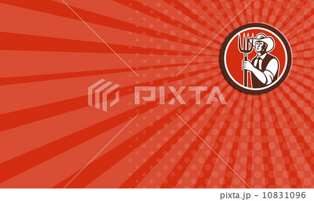 Business card Farmer Holding Pitchfork Circle Retro 10831096