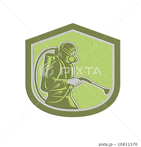 Metallic Pest Control Exterminator Spraying Shield Retro Metallic Pest Control Exterminator Spraying Shield Retro 10831370