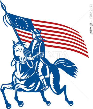 American revolutionary general riding horse Betsy Ross Flag 10832072