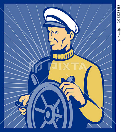 Sea ship captain at the helm steering wheel 10832368