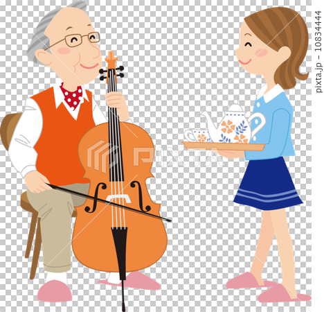 祖父和孫子的愛好音樂表演 10834444