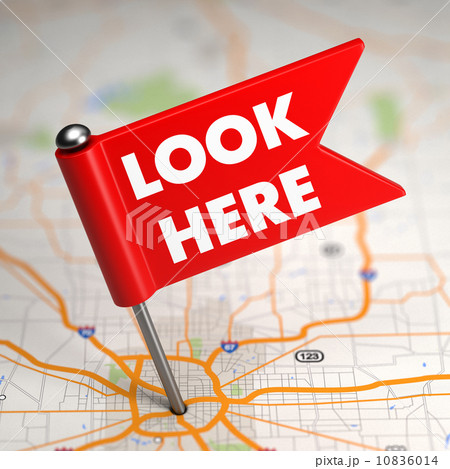 Look Here - Small Flag on a Map Background. 10836014