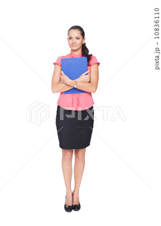 beautiful young businesswoman hugging clipboard isolated on whit beautiful young businesswoman hugging clipboard isolated on whit 10836110