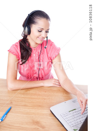 call center female operator. young happy smiling woman sitting a call center female operator. young happy smiling woman sitting a 10836118