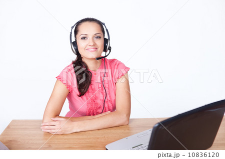 call center female operator. young happy smiling woman sitting a call center female operator. young happy smiling woman sitting a 10836120