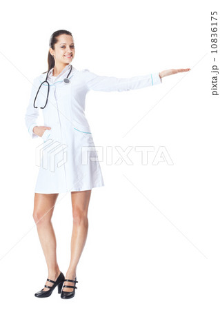 Female doctor showing a copy space Female doctor showing a copy space 10836175