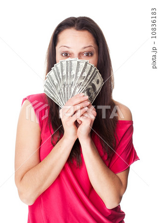 Young woman holding a dollar bills Young woman holding a dollar bills 10836183