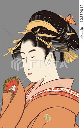 喜多川歌麿　歌撰恋之部　稀二逢恋イメージイラスト 10839012