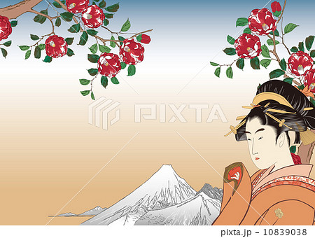 歌麿 美人画と広重 上野下寺つばきのイメージイラストのイラスト素材