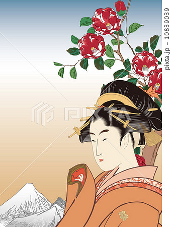 歌麿 美人画と広重 上野下寺つばきのイメージイラストのイラスト素材