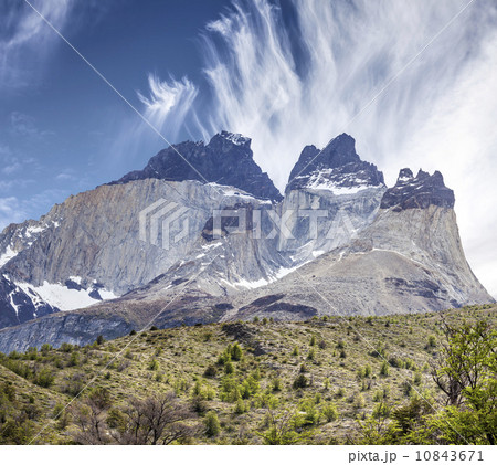 Incredible rock formation of Los Cuernos in Chile. 10843671