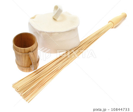Bamboo massage broom isolated on white 10844733