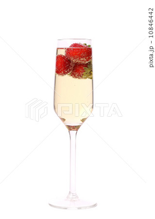 Glass of sparkling wine and strawberry. 10846442
