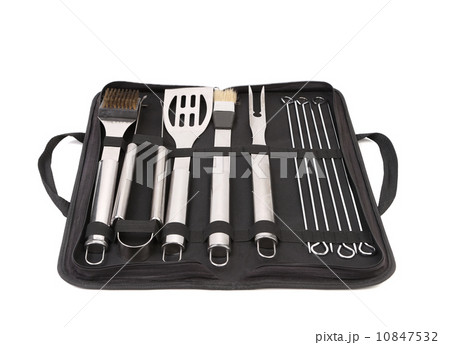 Set of tools for bbq in black bag. 10847532