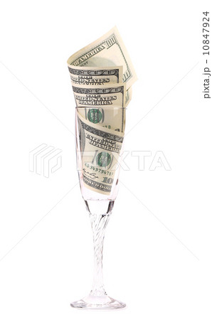 One hundred dollar in the glass. 10847924
