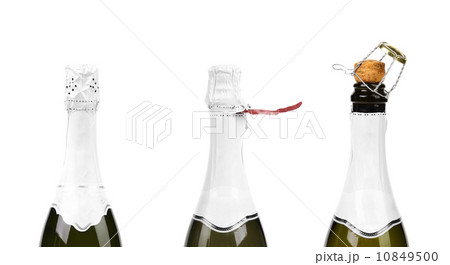 Three steps of opening champagne bottle. 10849500