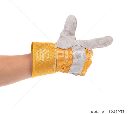 Hand in gloves holds as gun. Hand in gloves holds as gun. 10849554
