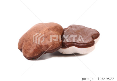 Two heart shape chocolate meringues. Two heart shape chocolate meringues. 10849577