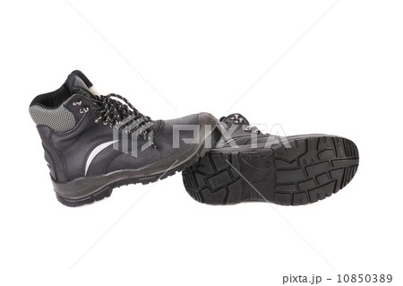 Black man's boots with gray bar. 10850389