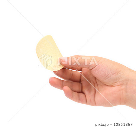 Hand holds potato chips. Hand holds potato chips. 10851867